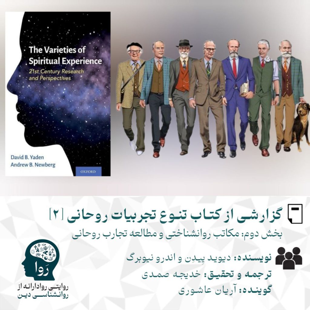 بخش دوم از گزارش کتاب تنوع تجربیات روحانی نوشته اندرو نیوبرگ و دیوید ییدن با موضوع مکاتب روانشناختی و مطالعه تجارب روحانی نویسنده اندرو نیوبرگ و دیوید ییدن ترجمه و تحقیق خدیجه صمدی گوینده آریان عاشوری مدرسه روا روایتی روادارانه از روانشناسی دین